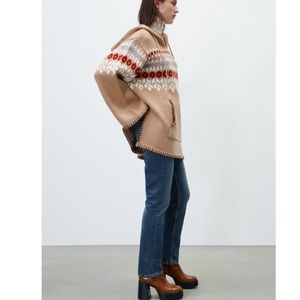 ZARA WOOL BLEND JACQUARD PONCHO